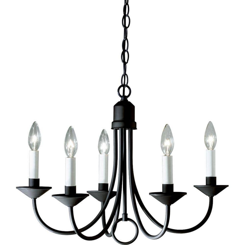 Progress Lighting Five-Light Textured Black White Candles Traditional Chandelier Light