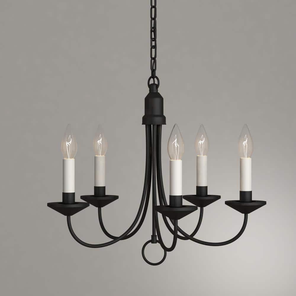 Progress Lighting Five-Light Textured Black White Candles Traditional Chandelier Light