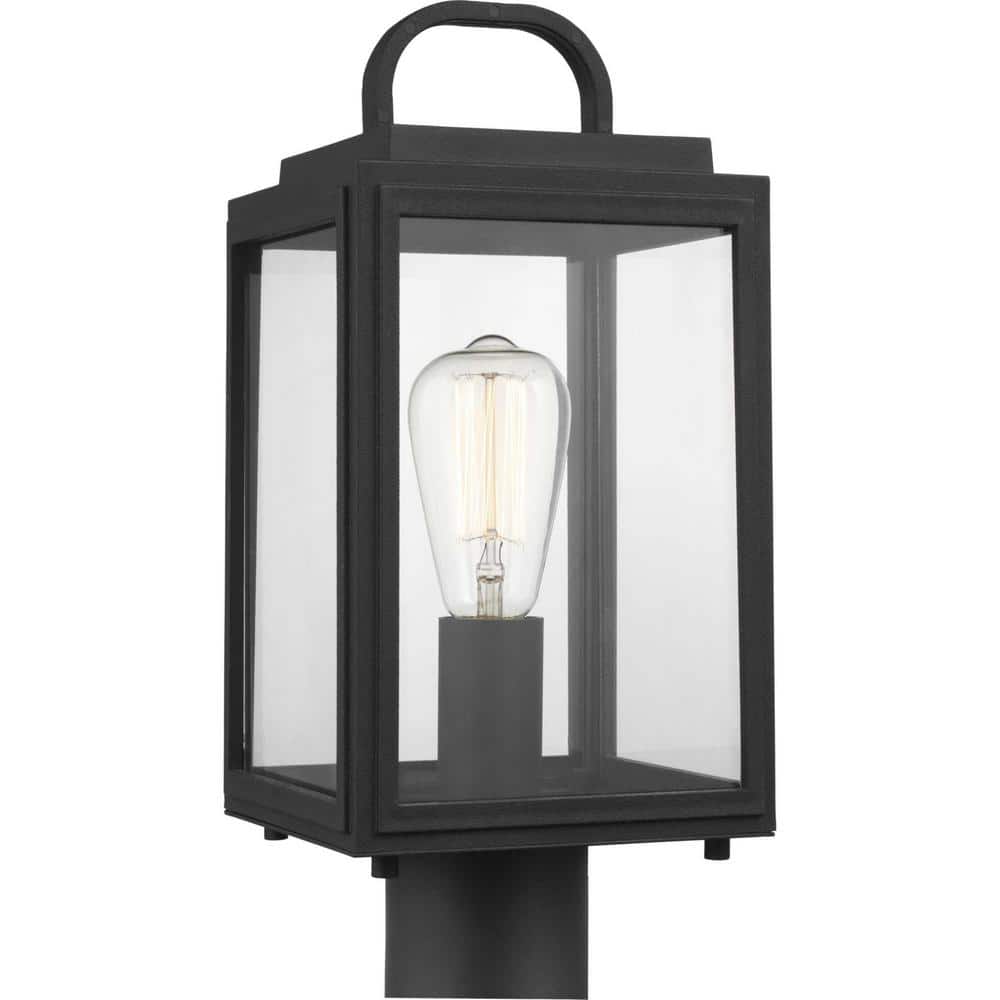 Progress Lighting Grandbury Line Voltage 1-Light Textured Black 4 in. x 4 in. Outdoor Deck Post Lantern