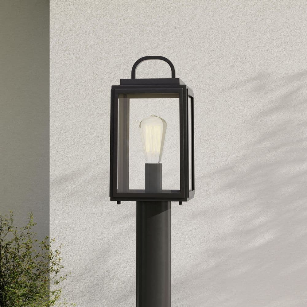 Progress Lighting Grandbury Line Voltage 1-Light Textured Black 4 in. x 4 in. Outdoor Deck Post Lantern