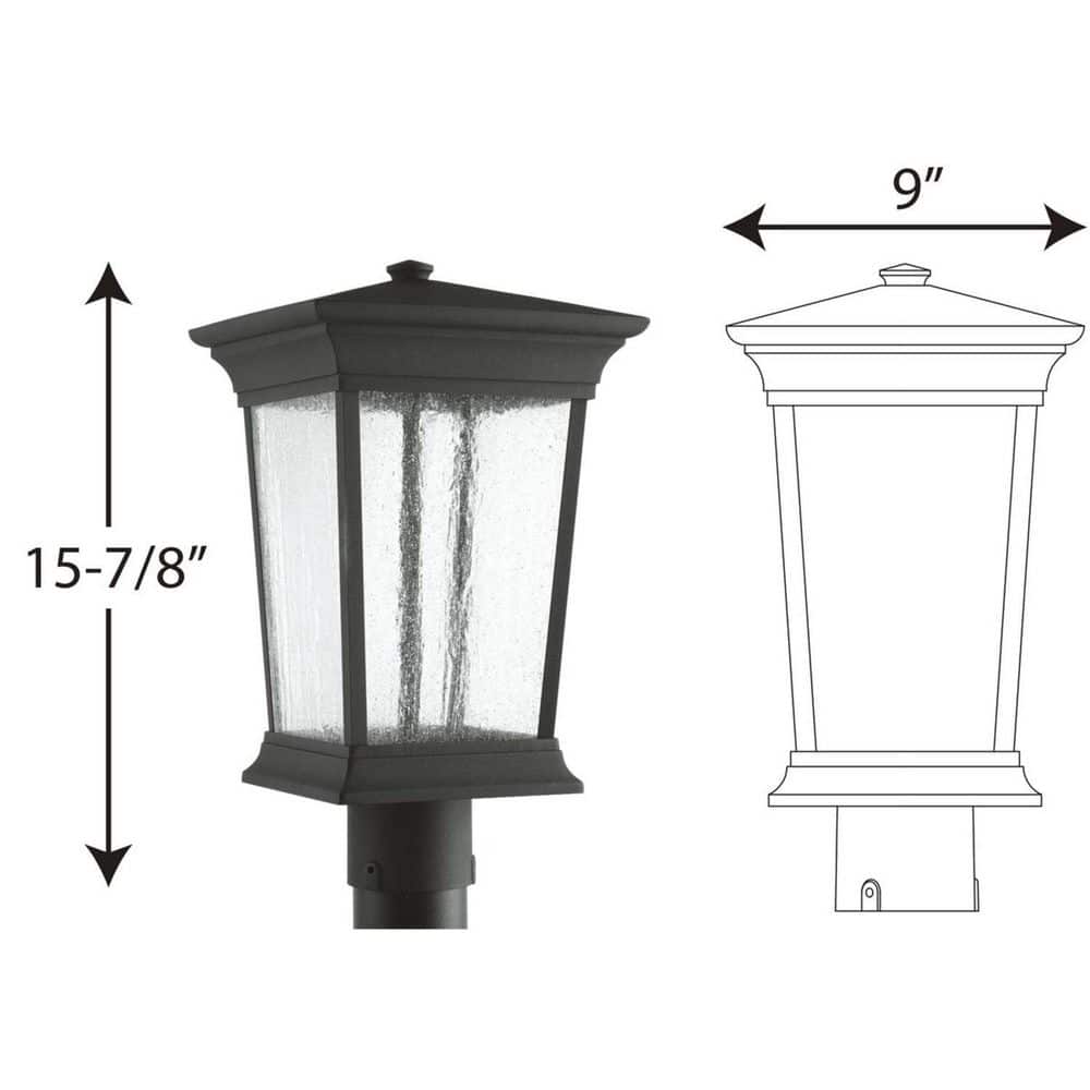 Progress Lighting Arrive Collection 1-Light Textured Black LED Outdoor Post Lantern, 9 in. x 15-7/8 in.