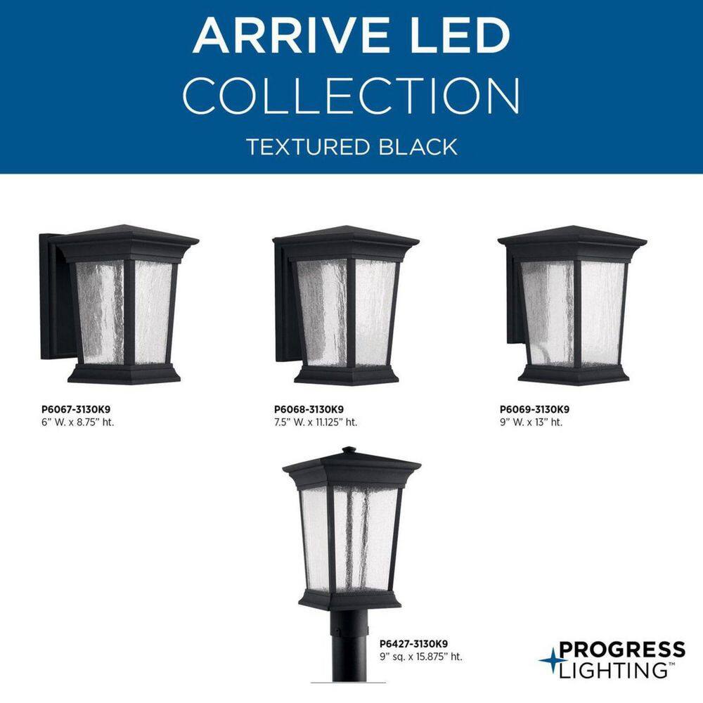 Progress Lighting Arrive Collection 1-Light Textured Black LED Outdoor Post Lantern, 9 in. x 15-7/8 in.