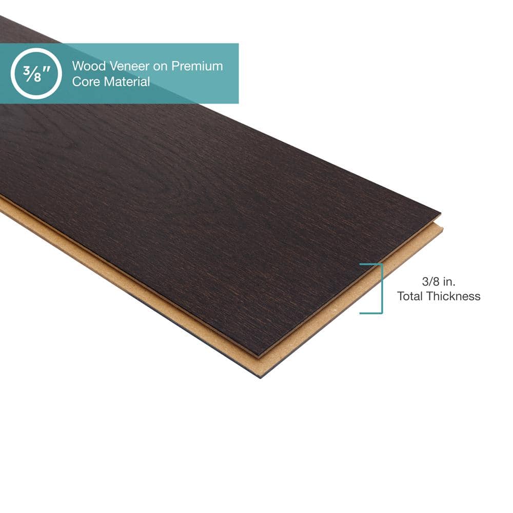 Pergo Defense+ Black Raven Oak 3/8 in. T x 7.5 in. W Click Lock Wire Brushed Engineered Hardwood Flooring (24.54 sq. ft./Case)