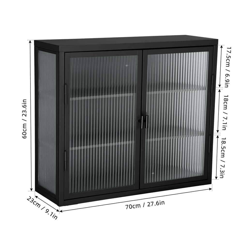 27.6 in. W x 9.1 in. D x 23.6 in. H in Black Metal Ready to Assemble Wall Kitchen Cabinet with Detachable Shelves