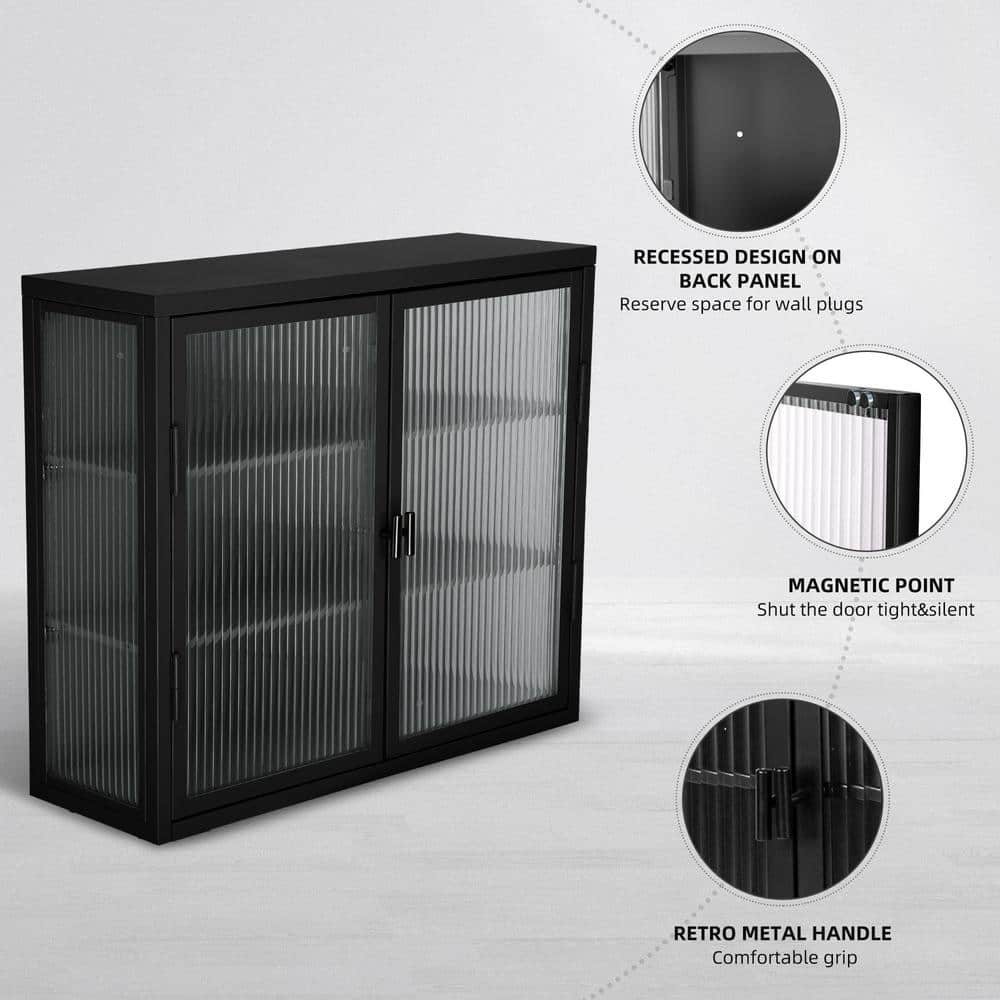 27.6 in. W x 9.1 in. D x 23.6 in. H in Black Metal Ready to Assemble Wall Kitchen Cabinet with Detachable Shelves