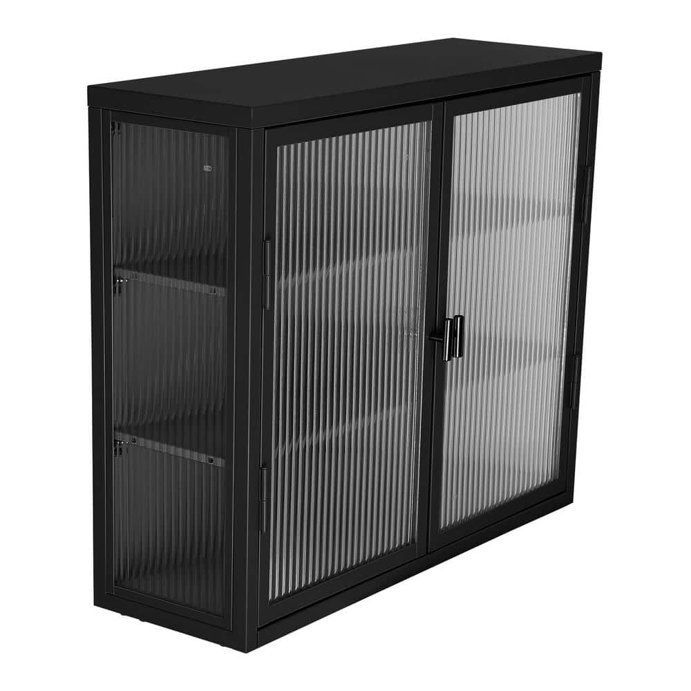 27.6 in. W x 9.1 in. D x 23.6 in. H in Black Metal Ready to Assemble Wall Kitchen Cabinet with Detachable Shelves