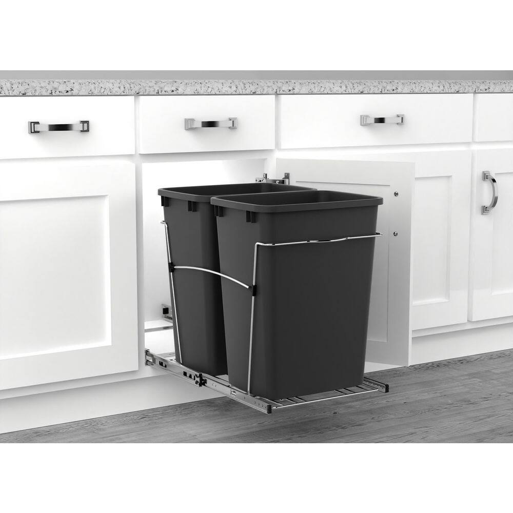 Rev-A-Shelf 35-Quart Plastic Pull-Out Trash Can, Double Bin, Bottom-Mount
