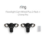 Ring Floodlight Cam Wired Plus Outdoor Black Security Standard Surveillance Camera 2-Pack with Chime Pro