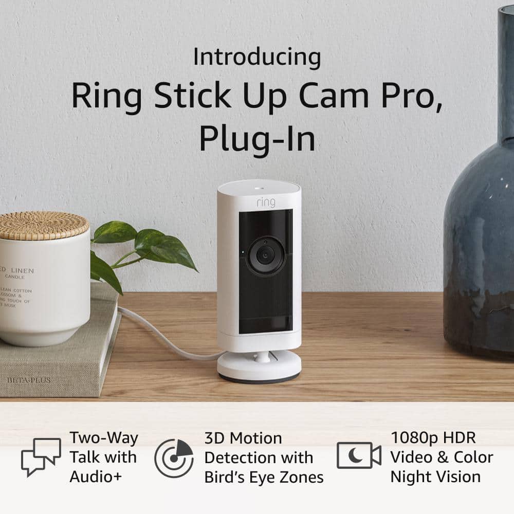Ring Stick Up Cam Pro Plug in Indoor/Outdoor Security Camera with 3D Motion Detection, HDR Video & Color Night Vision, Black