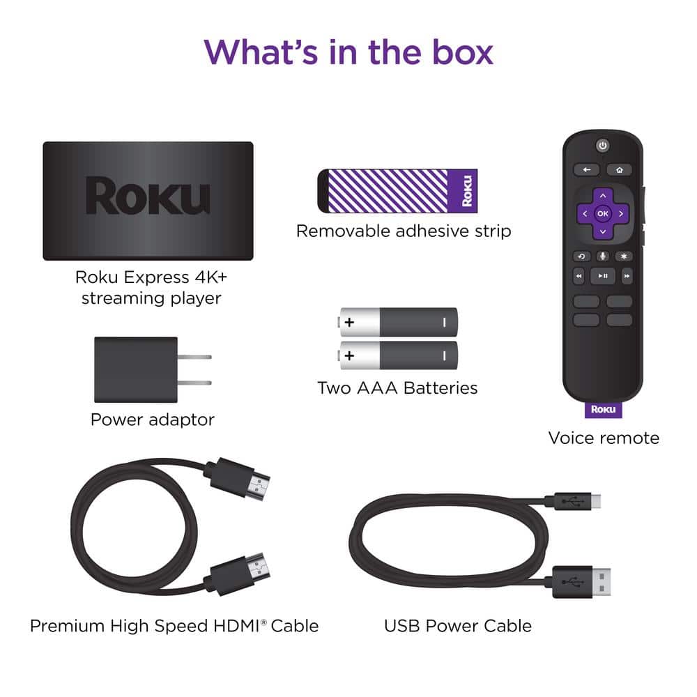 Roku Express 4K+:Streaming Device HD/4K/HDR, Fast Wi-Fi, Voice Remote with TV controls, and Premium HDMI Cable