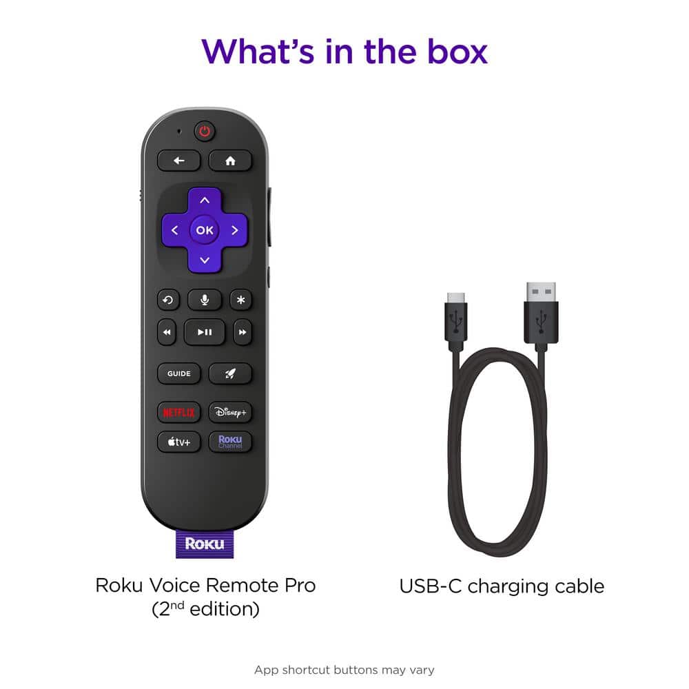 Roku Roku Voice Remote Pro 2nd Edition, Rechargeable Replacement Voice Remote, Backlit Buttons, and Hands-free Voice Controls