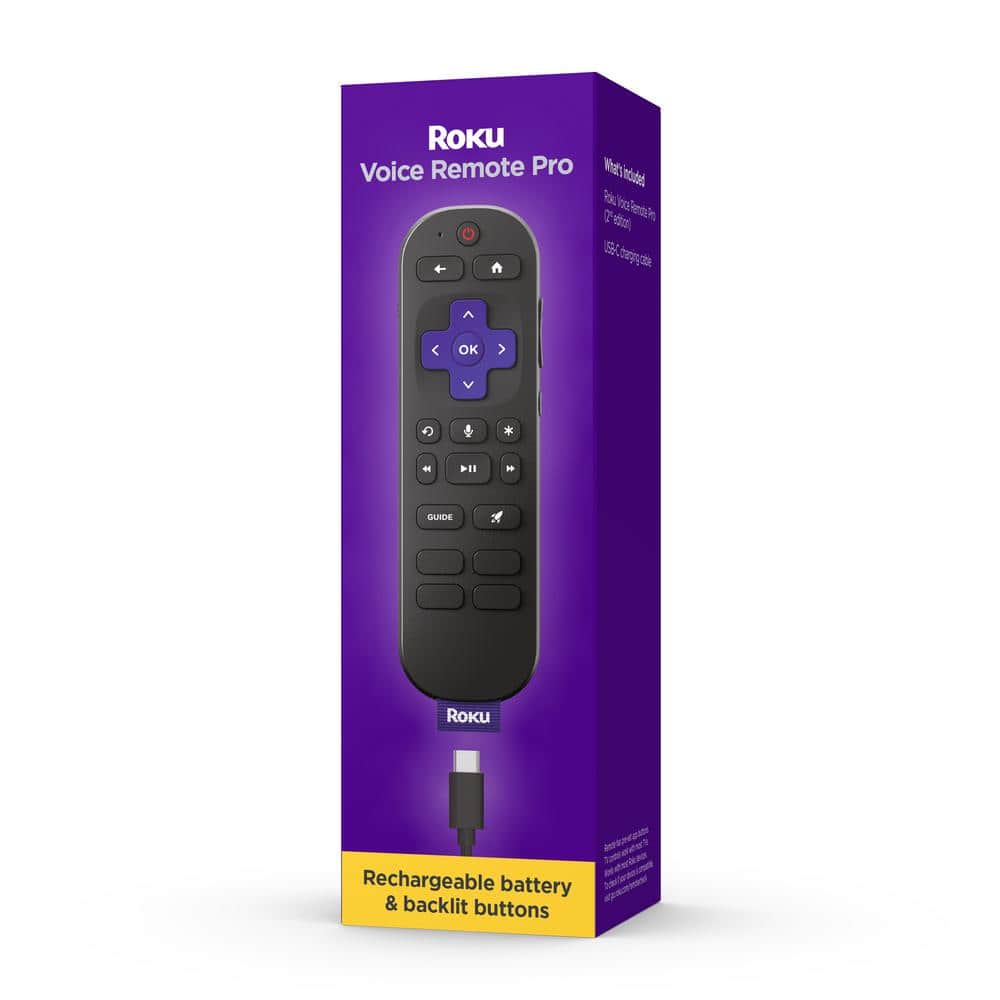 Roku Roku Voice Remote Pro 2nd Edition, Rechargeable Replacement Voice Remote, Backlit Buttons, and Hands-free Voice Controls