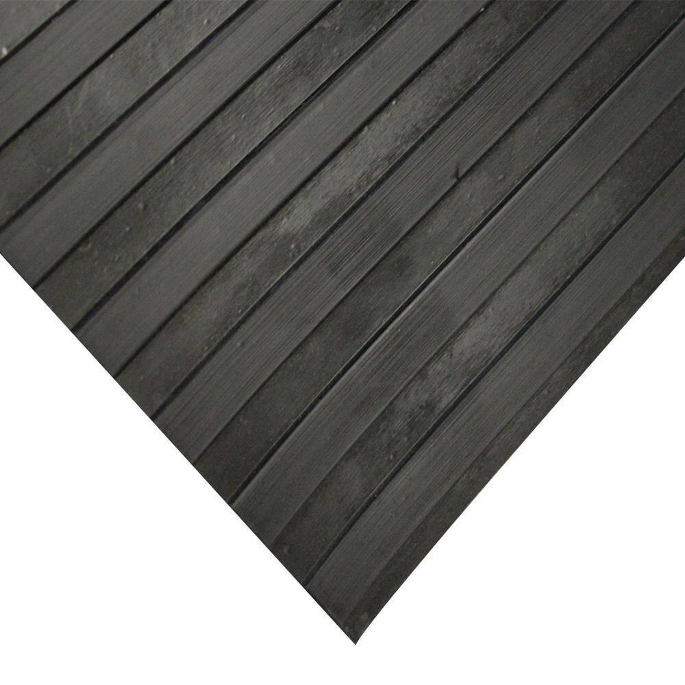 Rubber-Cal "Wide-Rib" Corrugated Rubber Floor Mat – 1/8 in. x 3 ft. x 4 ft., Black Rubber Roll