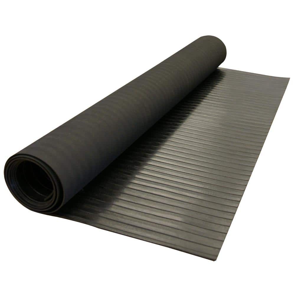 Rubber-Cal Corrugated Wide Rib 3 ft. x 15 ft. Black Rubber Flooring (45 sq. ft.)
