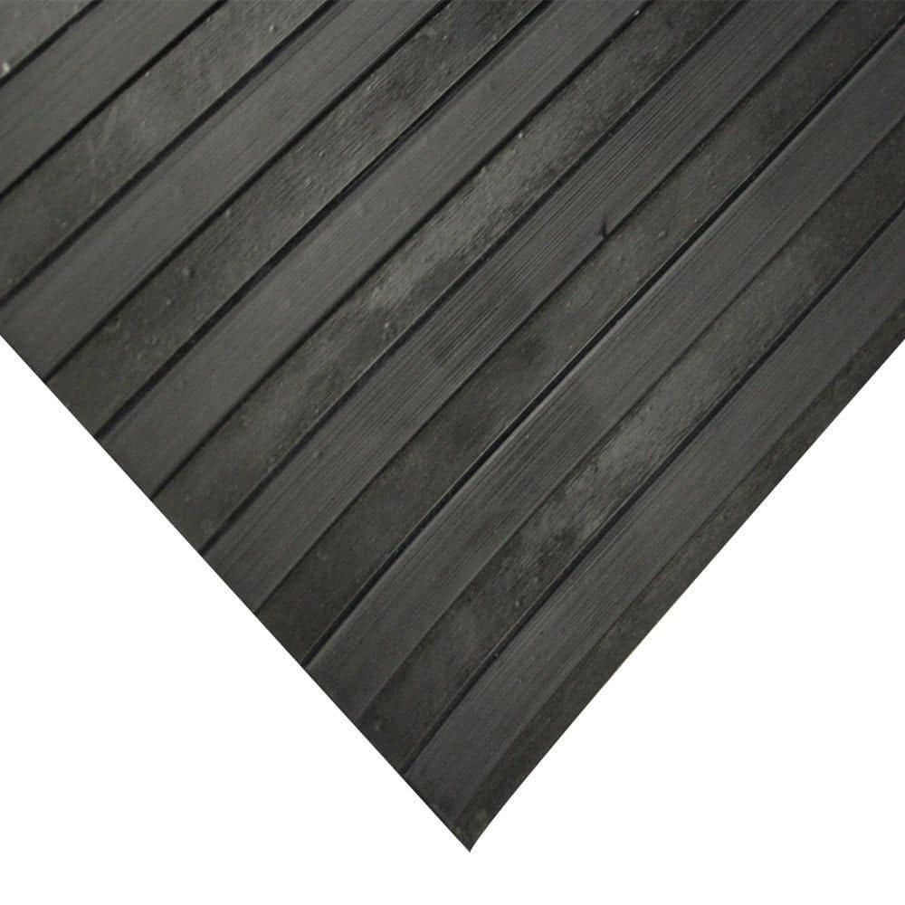 Rubber-Cal Corrugated Wide Rib 3 ft. x 20 ft. Black Rubber Flooring (60 sq. ft.)