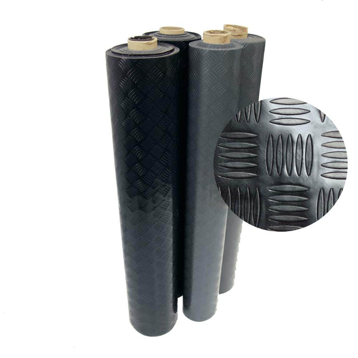 Rubber-Cal "Diamond-Grip" 4 ft. x 10 ft. Black Commercial PVC Flooring