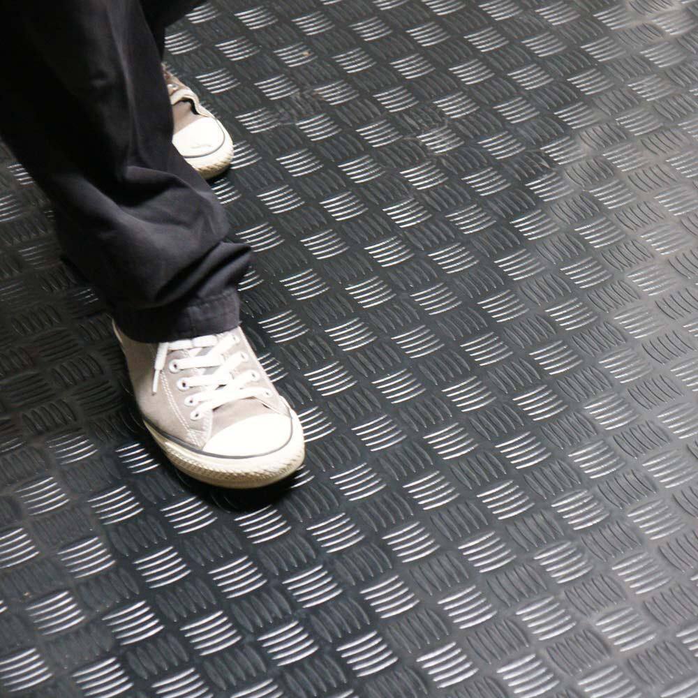 Rubber-Cal "Diamond-Grip" 4 ft. x 12 ft. Black Commercial PVC Flooring