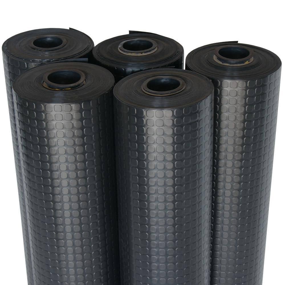 Rubber-Cal "Block-Grip" 4 ft. x 8 ft. Black Commercial PVC Flooring