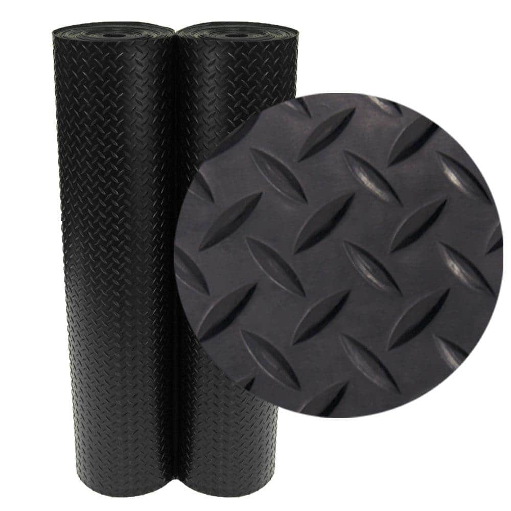 Rubber-Cal Diamond Plate 4 ft. x 4 ft. Black Rubber Flooring (16 sq. ft.)
