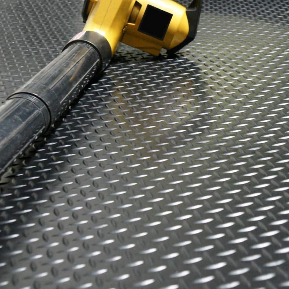 Rubber-Cal Diamond Plate 4 ft. x 1.5 ft. Black Rubber Flooring (6 sq. ft.)