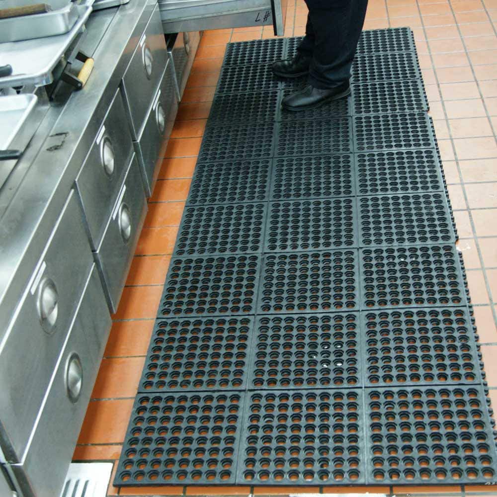 Rubber-Cal Dura-Chef Interlock Anti-Fatigue Mat – 5/8 in. x 3 ft. x 3 ft., Black Rubber