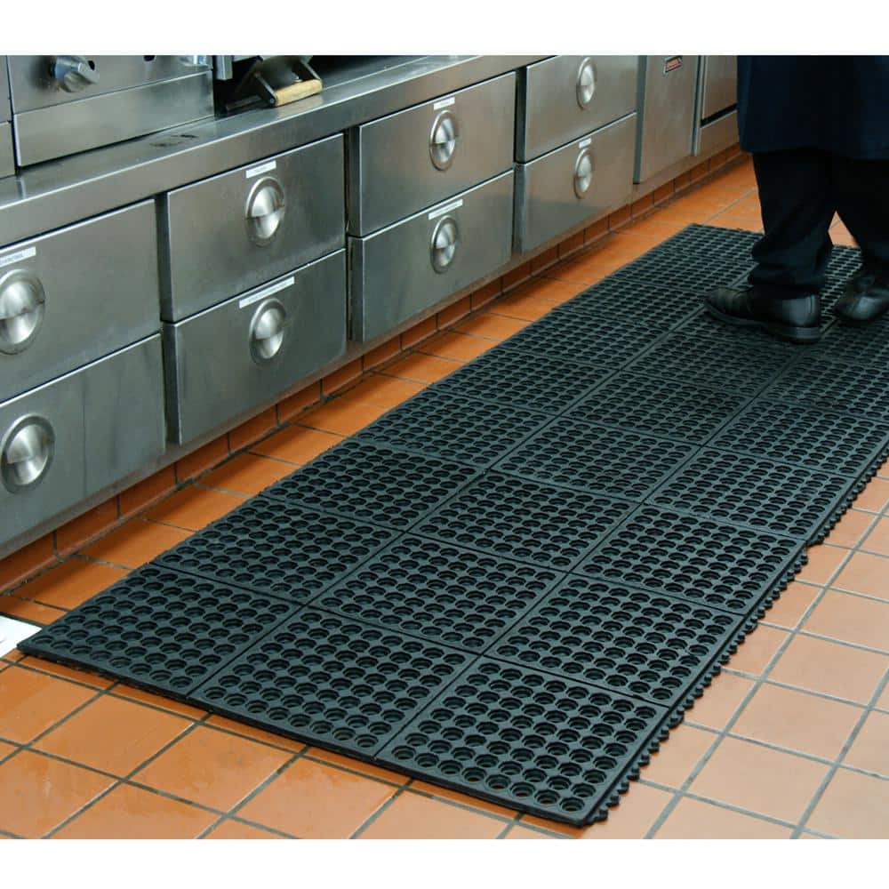 Rubber-Cal Dura-Chef Interlock Anti-Fatigue Mat – 5/8 in. x 3 ft. x 3 ft., Black Rubber