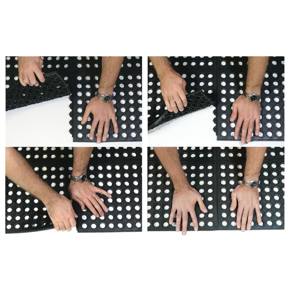 Rubber-Cal Dura-Chef Interlock Anti-Fatigue Mat – 5/8 in. x 3 ft. x 3 ft., Black Rubber