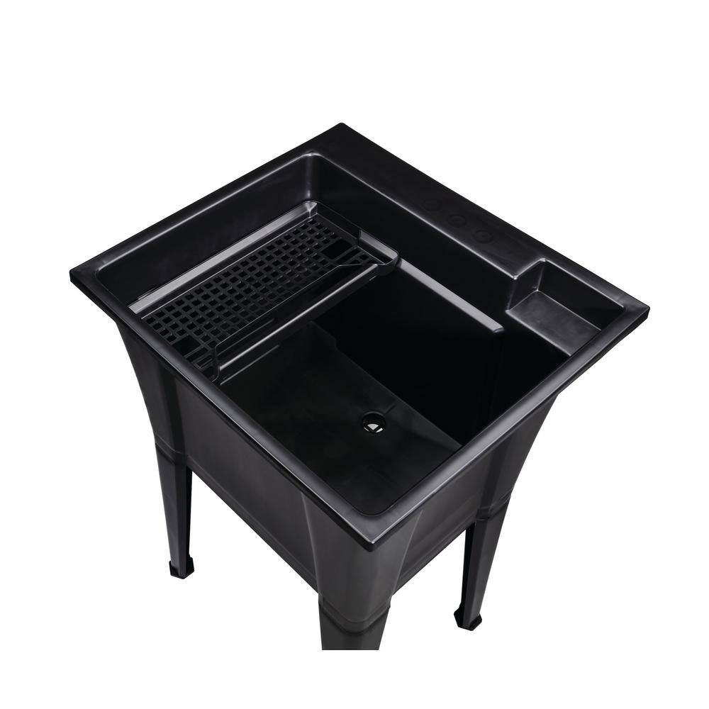 RUGGED TUB 24 in. x 22 in. Black Freestanding Utility Laundry Sink with Pullout Faucet