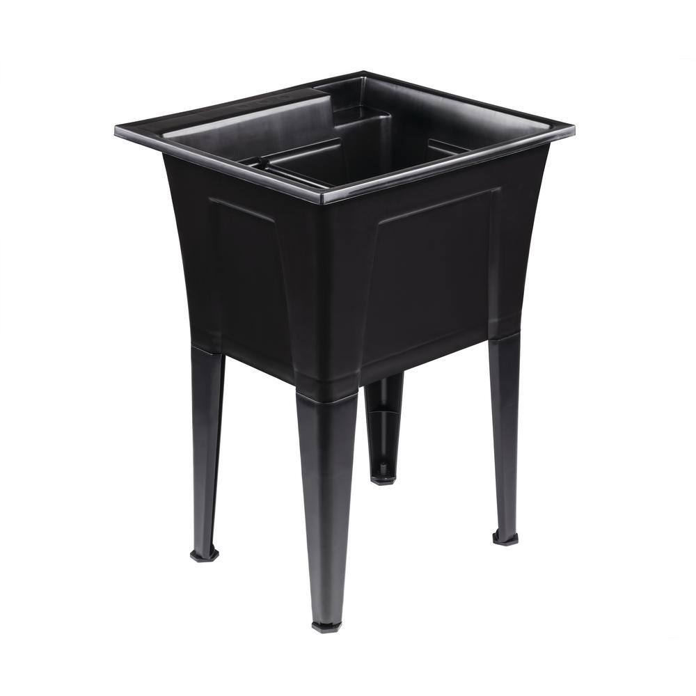 RUGGED TUB 24 in. x 22 in. Black Freestanding Utility Laundry Sink with Pullout Faucet