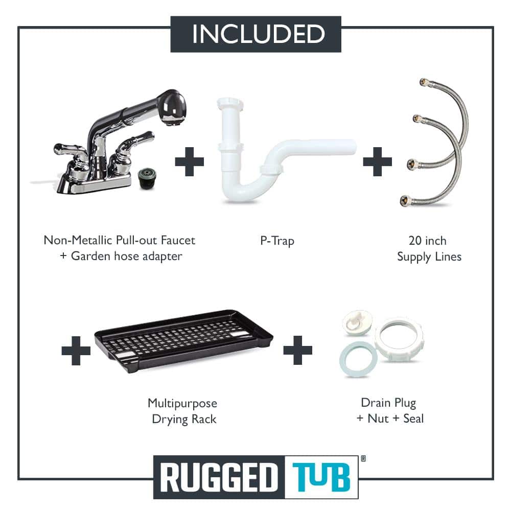 RUGGED TUB 24in x 22in Black Freestanding Utility Sink with Pullout Faucet