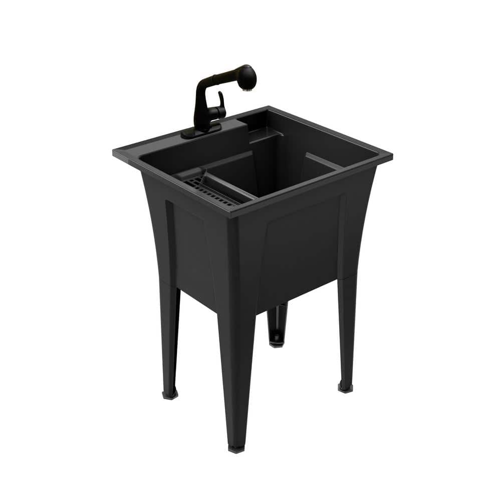 RUGGED TUB 24in x 22in Black Freestanding Utility Sink with Pullout Faucet