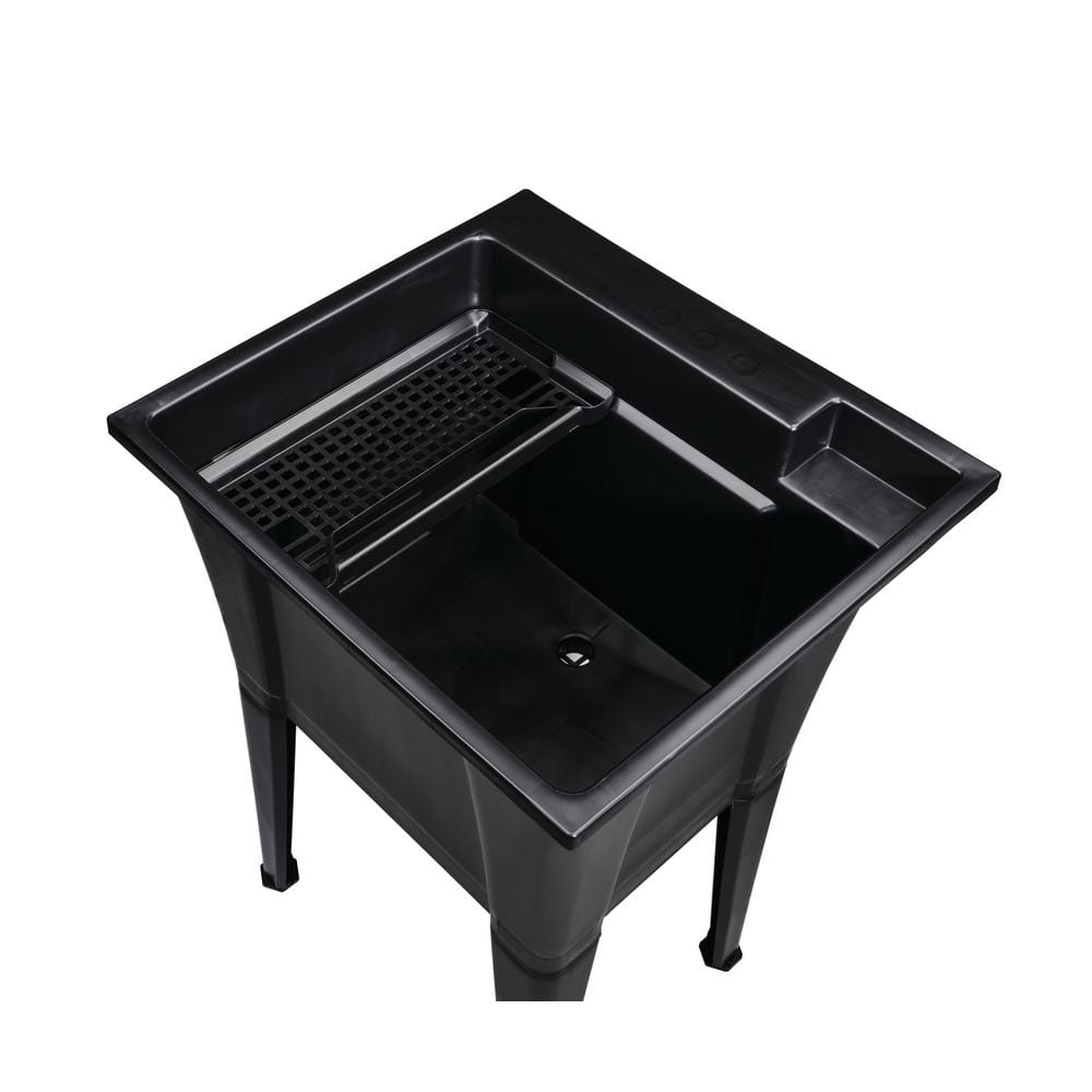 RUGGED TUB 24in x 22in Black Freestanding Utility Sink with Pullout Faucet