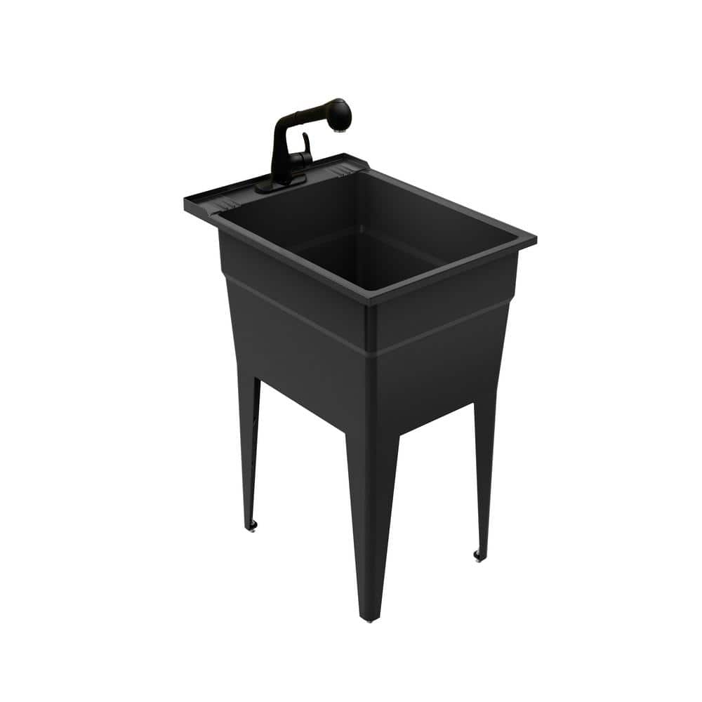 RUGGED TUB 18x24 Black Freestanding Utility Laundry Sink with Pullout Faucet