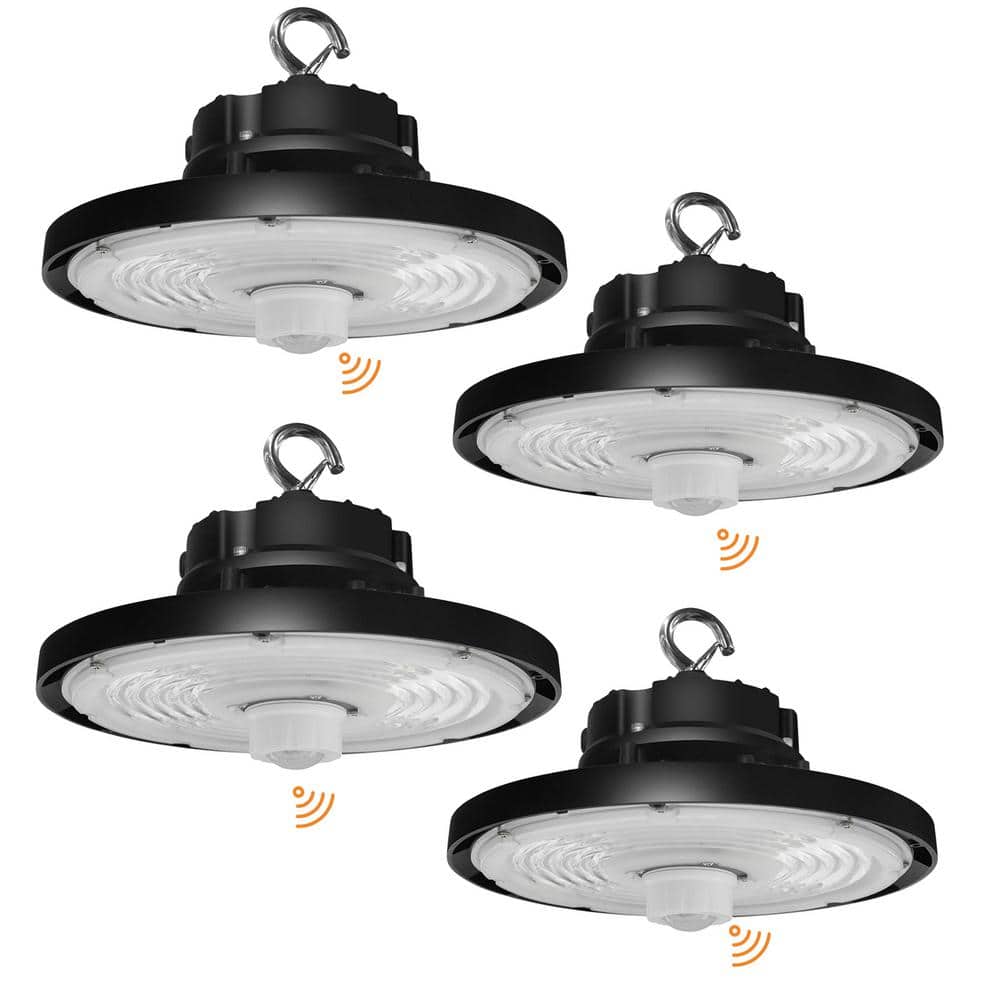 RUN BISON 10.24 in. Integrated UFO LED High Bay Light Fixture LED Commercial Lighting, Up to 22500 Lumens w/Motion Sensor (4-Pack)