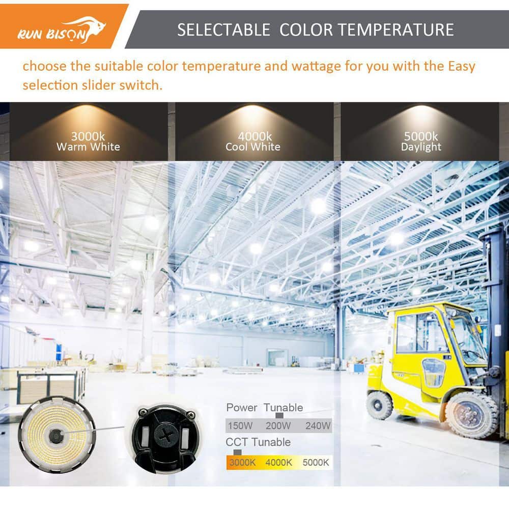 RUN BISON 12.6 in. Dimmable Integrated UFO LED High Bay Light Fixture Garage Light, 3000/4000/5000K Adjustable (2-Pack)