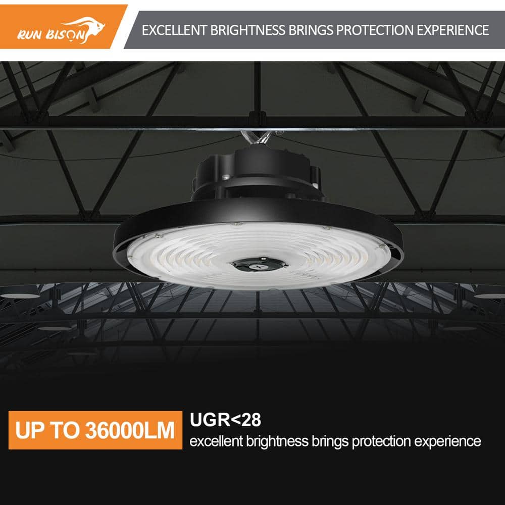 RUN BISON 4-Pack 12.6 in. Integrated UFO LED High Bay Light Fixture LED Commercial lighting, up to 36000 Lumen, 0-10V Dimmable