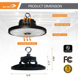 RUN BISON 12.6 in. 150/200/240-Watt Selectable Dimmable Integrated LED UFO High Bay Light with Preinstalled Hook, 3000/4000/5000K