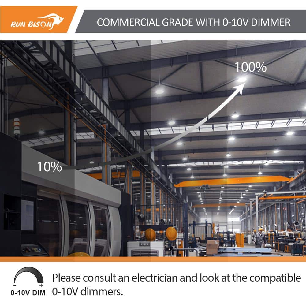 RUN BISON 12.6 in. 150/200/240-Watt Selectable Dimmable Integrated LED UFO High Bay Light with Preinstalled Hook, 3000/4000/5000K