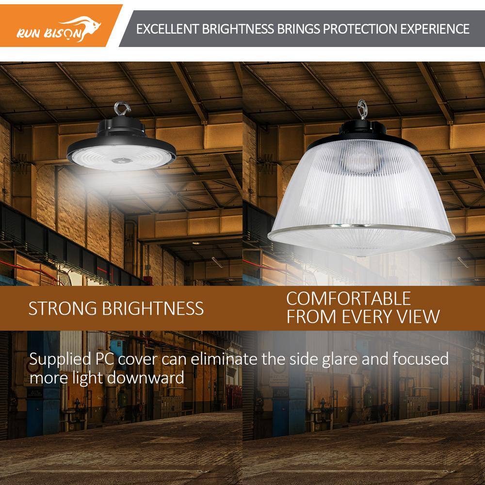 RUN BISON 12.6 in. Integrated UFO LED High Bay Light w/PC Cover LED Commercial lighting, up to 36000 Lumens, 3000/4000/5000K, UL