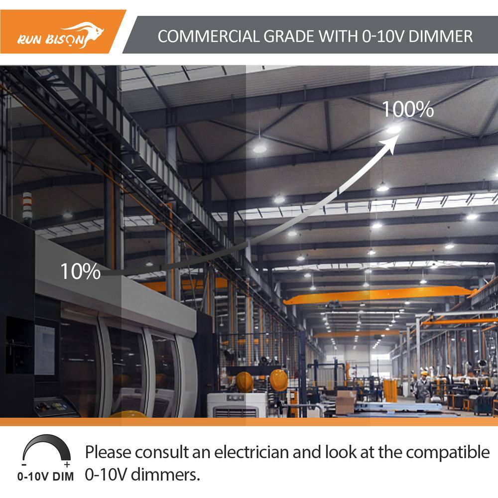 RUN BISON 12.6 in. Integrated UFO LED High Bay Light w/PC Cover LED Commercial lighting, up to 36000 Lumens, 3000/4000/5000K, UL