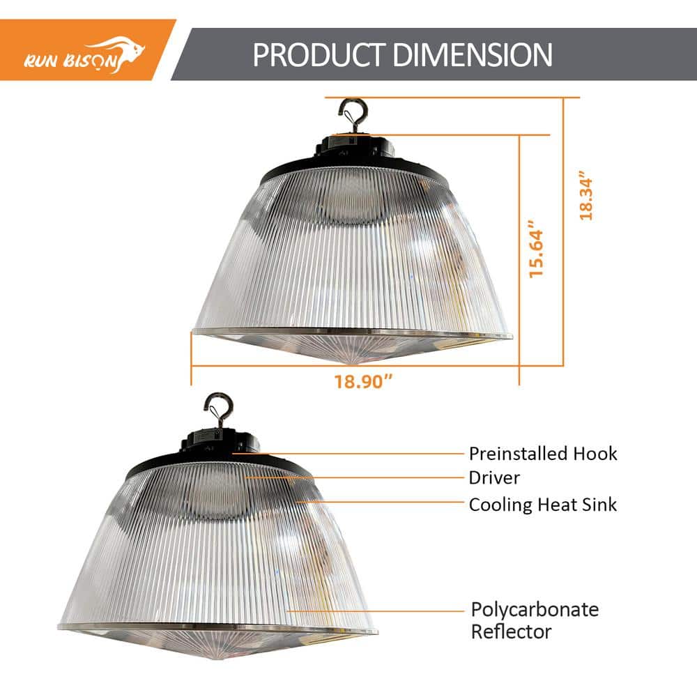 RUN BISON 12.6 in. Integrated UFO LED High Bay Light w/PC Cover LED Commercial lighting, up to 36000 Lumens, 3000/4000/5000K, UL