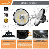 RUN BISON 12.6 in. Integrated UFO LED High Bay Light Fixture LED Commercial Lighting, Up to 36000 Lumens w/Motion Sensor (2-Pack)