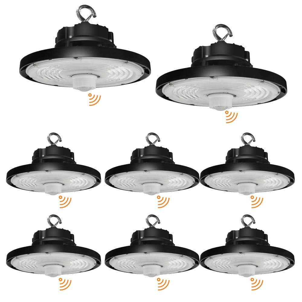 RUN BISON 12.6 in. Integrated UFO LED High Bay Light Fixture LED Commercial Lighting, Up to 36000 Lumens w/Motion Sensor (8-Pack)
