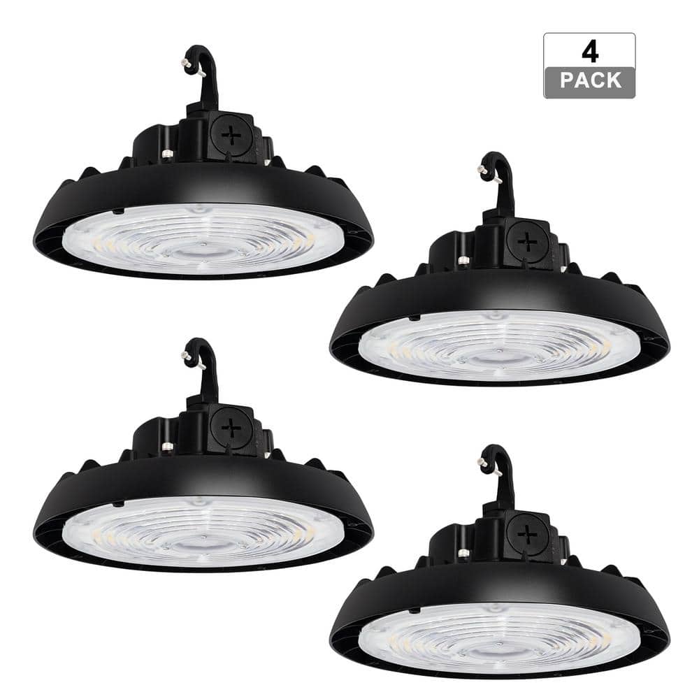 RUN BISON 10.4 in. Integrated UFO LED High Bay Light Fixture Garage Light, 4000/5000K, 21000 Lumens 0-Watt to 10-Volt (4-Pack)