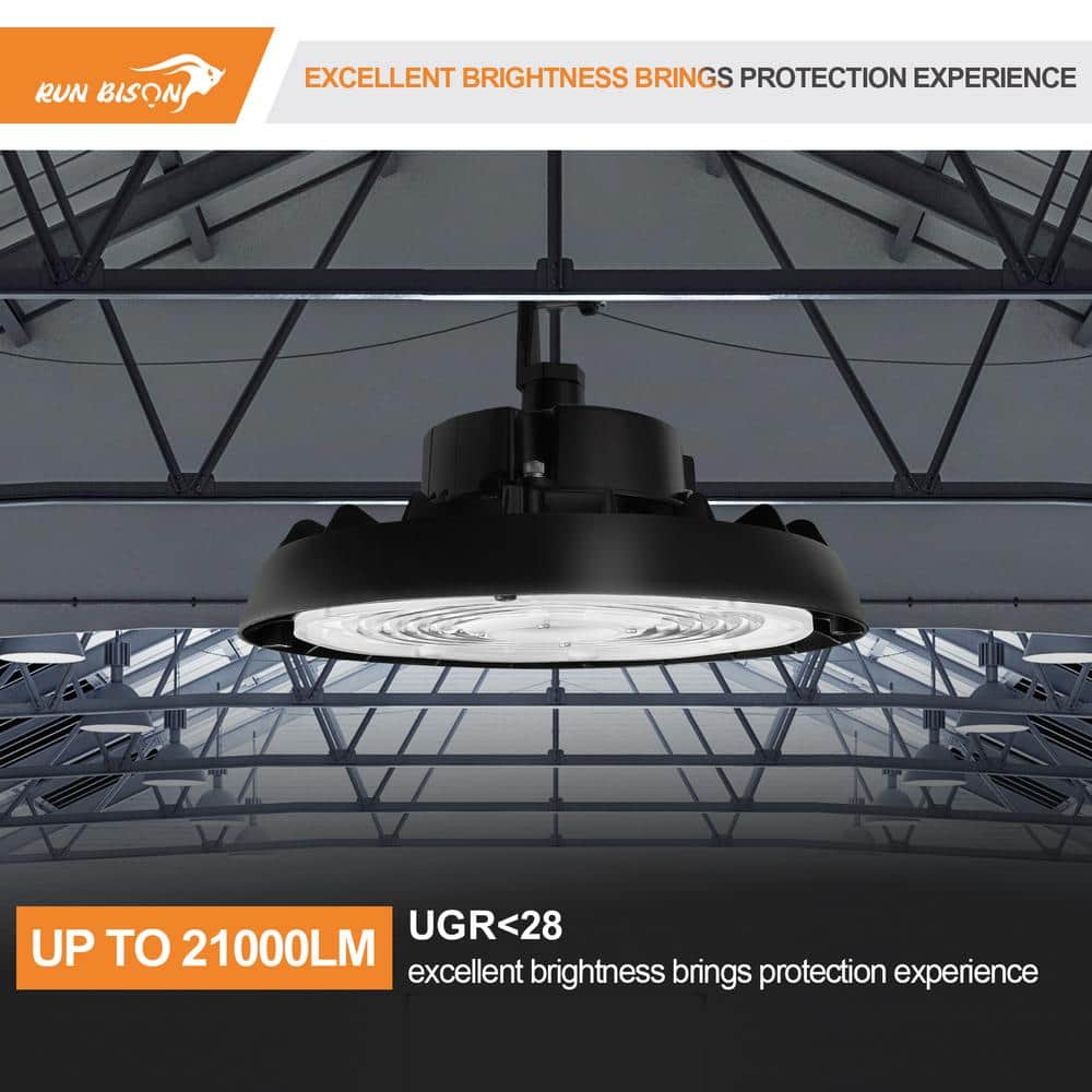 RUN BISON 10.4 in. Integrated UFO LED High Bay Light Fixture Garage Light, 4000/5000K, 21000 Lumens 0-Watt to 10-Volt (4-Pack)