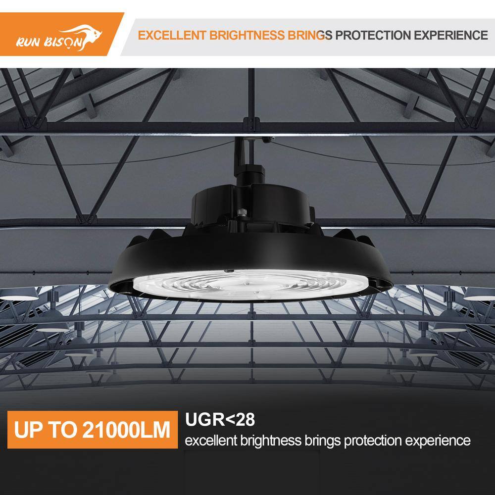 RUN BISON 10.4 in. Integrated UFO LED High Bay Light Fixture Garage Light, 4000K/5000K, 21000Lumens 0-10V Dimming(8-Pack)