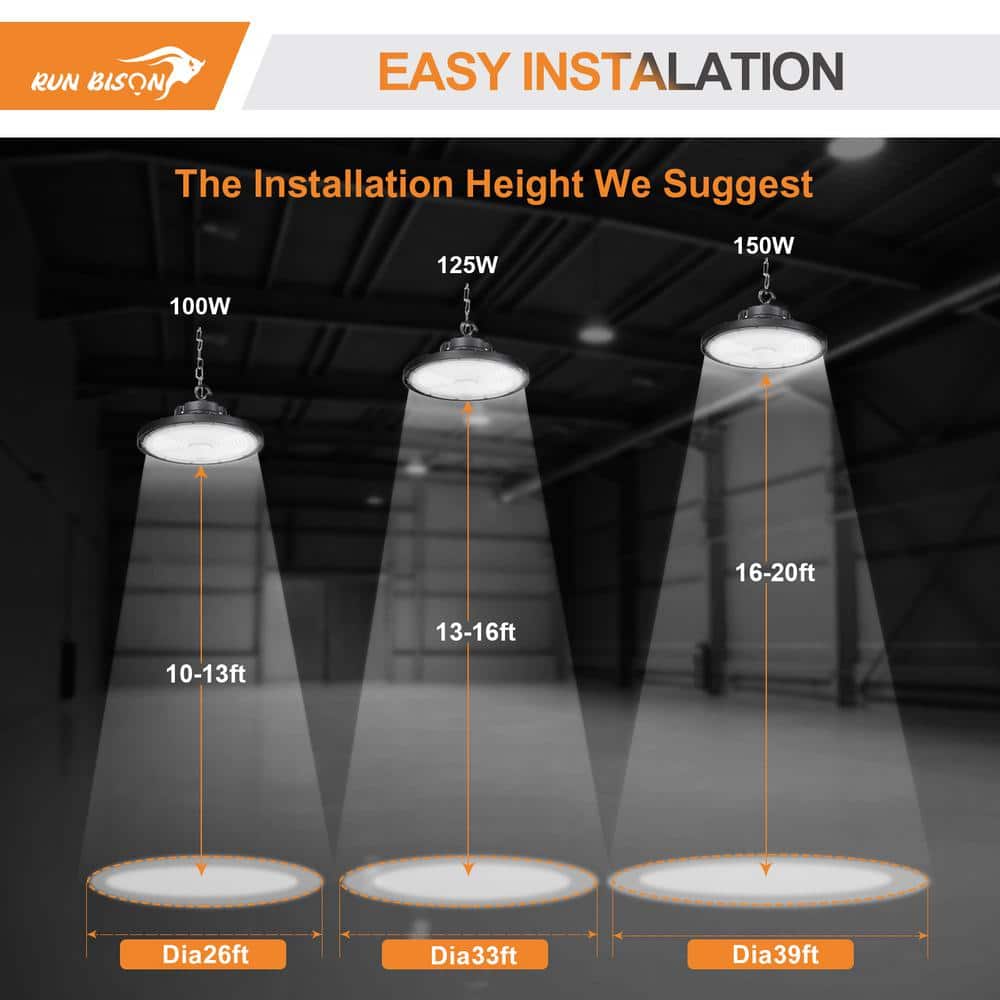 RUN BISON 10.4 in. Integrated UFO LED High Bay Light Fixture Garage Light, 4000K/5000K, 21000Lumens 0-10V Dimming(8-Pack)