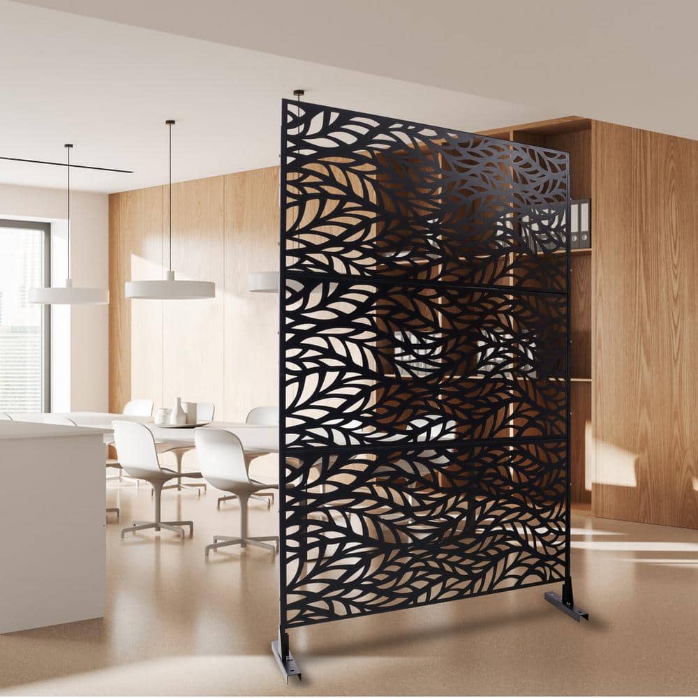 Runesay Outdoor 76 in. Hx48 in. W Metal Privacy Screen in Black for Deck Balcony Patio