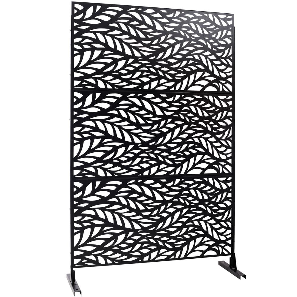 Runesay Outdoor 76 in. Hx48 in. W Metal Privacy Screen in Black for Deck Balcony Patio