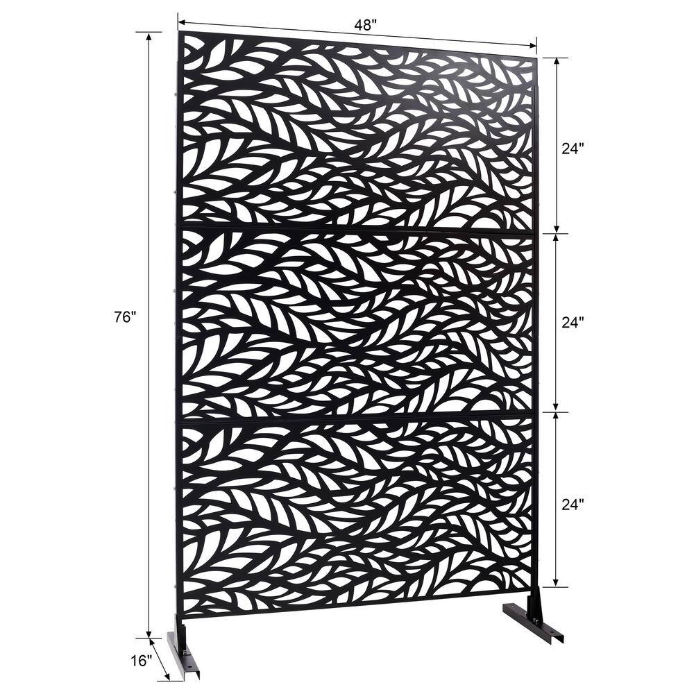 Runesay Outdoor 76 in. Hx48 in. W Metal Privacy Screen in Black for Deck Balcony Patio